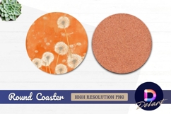 Dandelion seed heads on orange Round Coaster PNG Product Image 1
