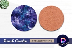Watercolor galaxy with moons Round Coaster PNG Product Image 1