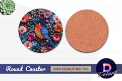 Bird and colorful floral Round Coaster PNG Product Image 1