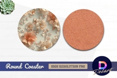 Peach and cream floral embossed Round Coaster PNG Product Image 1