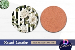 White roses with stripes Round Coaster PNG Product Image 1