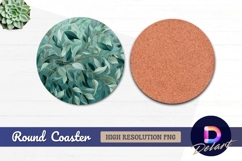 Eucalyptus leaves pattern teal Round Coaster PNG Product Image 1