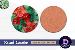 Red flowers gold accents Round Coaster PNG Product Image 1