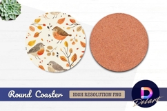 Birds and autumn leaves Round Coaster PNG Product Image 1