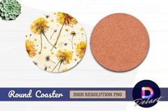 Watercolor dandelions floral pattern Round Coaster PNG Product Image 1