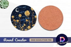 Nighttime dandelions under crescent moon Round Coaster PNG Product Image 1