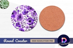 Purple watercolor floral pattern Round Coaster PNG Product Image 1