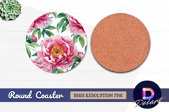 Watercolor peonies Round Coaster PNG Product Image 1