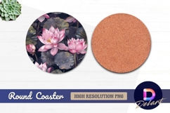 Pink lotus flowers with dark leaves Round Coaster PNG Product Image 1