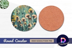 Dandelion flower artistic painting Round Coaster PNG Product Image 1