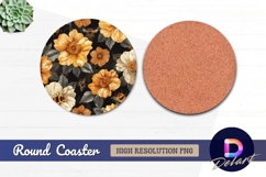 Floral pattern with bees Round Coaster PNG Product Image 1