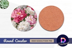 Pink and white peonies Round Coaster PNG Product Image 1