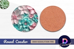 Pink and turquoise floral Round Coaster PNG Product Image 1