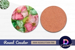 Pink and green floral Round Coaster PNG Product Image 1