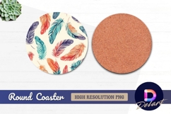 Colorful feathers watercolor Round Coaster PNG Product Image 1