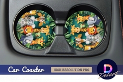 Cartoon jungle animals cute Round Car Coaster PNG Product Image 1