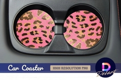 Pink leopard print pattern Round Car Coaster PNG Product Image 1