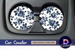 Indigo roses floral Round Car Coaster PNG Product Image 1