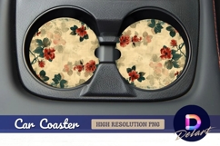 Floral with grunge texture Round Car Coaster PNG Product Image 1