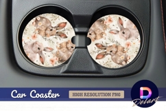 Watercolor rabbits floral Round Car Coaster PNG Product Image 1