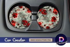 Red flowers on a Round Car Coaster PNG Product Image 1