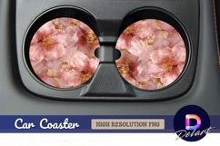 Pink flowers with golden details Round Car Coaster PNG Product Image 1