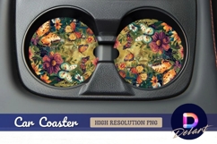 Butterflies and flowers Round Car Coaster PNG Product Image 1