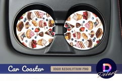 Watercolor desserts Round Car Coaster PNG Product Image 1