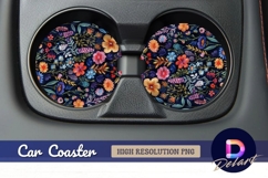 Floral embroidered pattern Round Car Coaster PNG Product Image 1