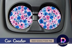 Pink and blue floral Round Car Coaster PNG Product Image 1