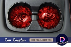 Red floral skull Round Car Coaster PNG Product Image 1
