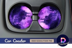 Purple fantasy castle Round Car Coaster PNG Product Image 1