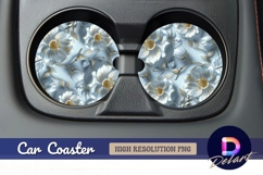 Elegant white and gold floral Round Car Coaster PNG Product Image 1