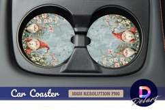 Two garden gnomes floral Round Car Coaster PNG Product Image 1