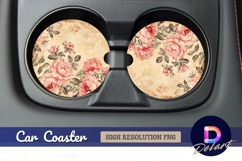 Pink roses floral Round Car Coaster PNG Product Image 1