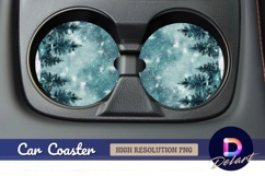 Watercolor snowy pine trees Round Car Coaster PNG Product Image 1