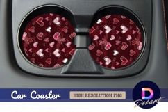 Maroon heart pattern Round Car Coaster PNG Product Image 1