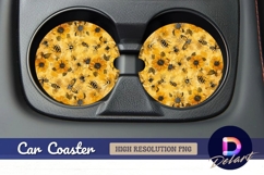 Yellow floral and bee Round Car Coaster PNG Product Image 1