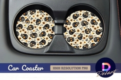 Spooky skulls and flowers Round Car Coaster PNG Product Image 1