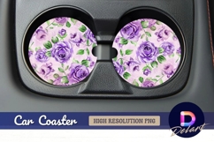 Purple roses floral Round Car Coaster PNG Product Image 1