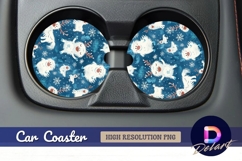 Winter pattern yetti reindeer Round Car Coaster PNG Product Image 1