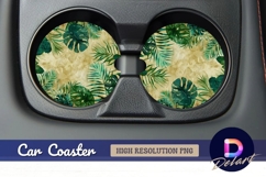 Tropical leaves watercolor Round Car Coaster PNG Product Image 1