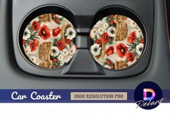 Floral poppies and daisies Round Car Coaster PNG Product Image 1