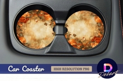 Pumpkins and vines on a Round Car Coaster PNG Product Image 1