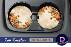 Autumn pumpkins and floral Round Car Coaster PNG Product Image 1