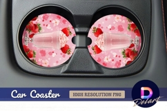 Strawberry smoothie with cream Round Car Coaster PNG Product Image 1