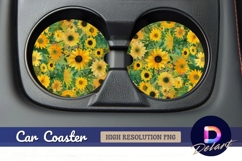 Cheerful sunflowers pattern Round Car Coaster PNG Product Image 1