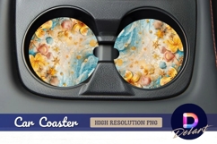 Beach themed seashells starfish Round Car Coaster PNG Product Image 1