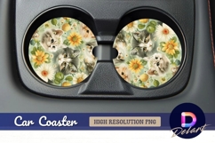 Floral cats design for Round Car Coaster PNG Product Image 1