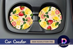 Lemons strawberries floral pattern Round Car Coaster PNG Product Image 1